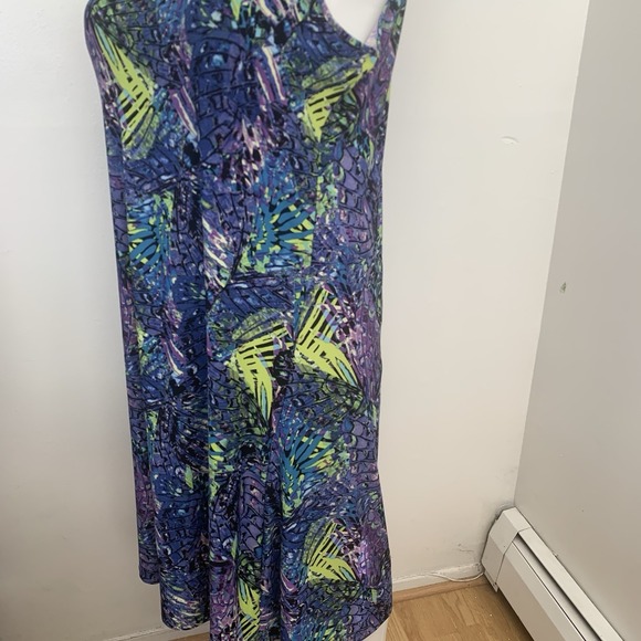 Attitudes Purple Abstract Midi Dress Stretch Knit A Line Shift 2XP Tropical - Picture 3 of 7
